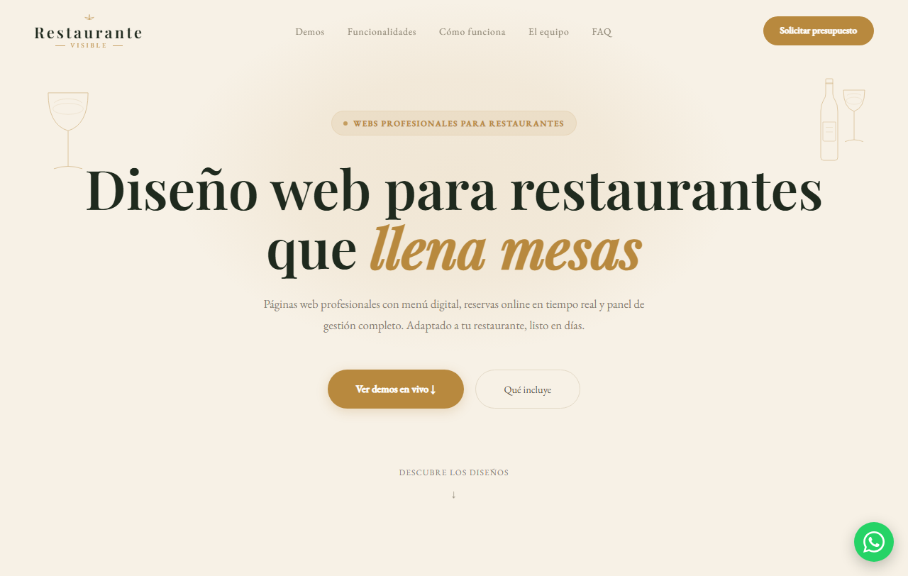 Screenshot of the Restaurante Visible home page